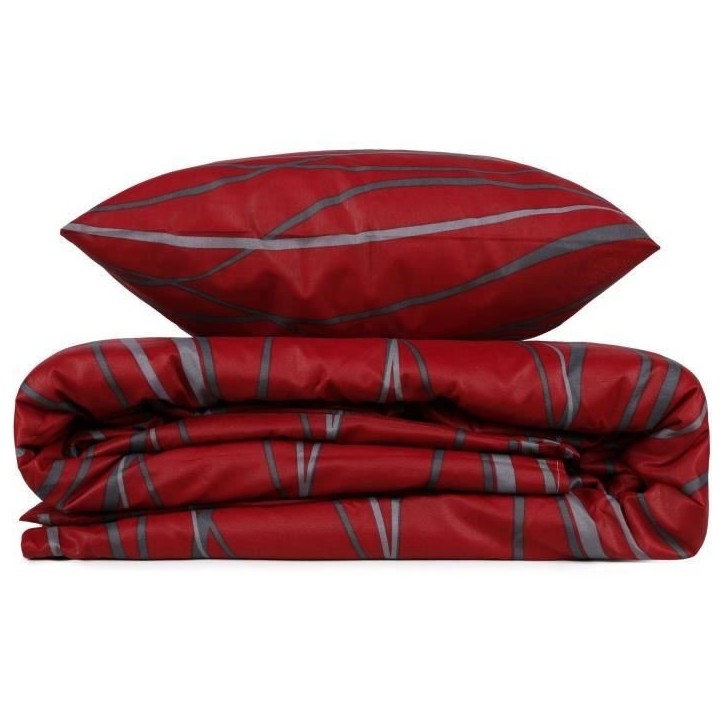 Parure de lit - 1 housse de couette 220 x 240 cm + 2 taies d'oreiller 60 x 60 cm - 65% coton, 35% polyester - Rouge Parure de lit - 1 housse de couette 220 x 240 cm + 2 taies d'oreiller 60 x 60 cm - 65% coton, 35% polyester - Rouge