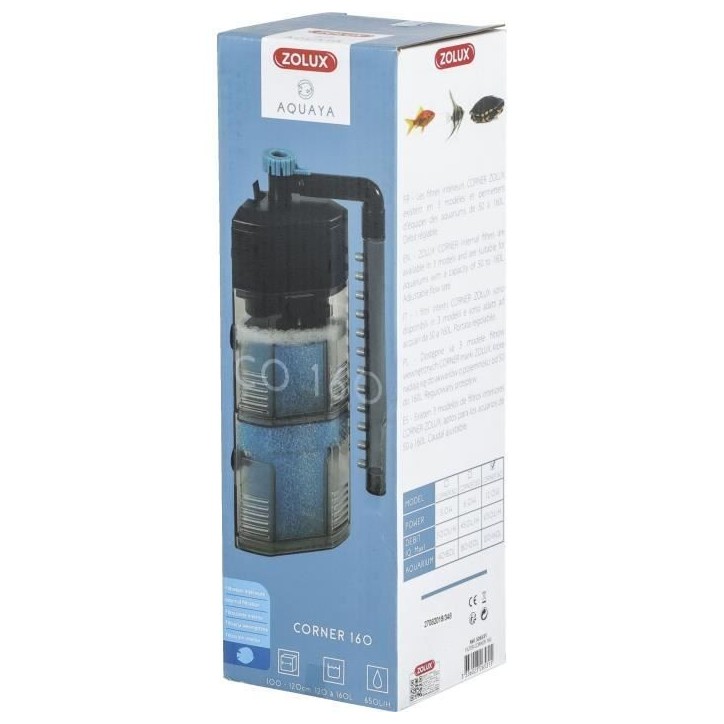 Filtre intérieur - ZOLUX - Corner 160 - 12 W - Débit réglable - Pour aquariums 120 a 160 L Filtre intérieur - ZOLUX - Corner 160 - 12 W - Débit réglable - Pour aquariums 120 a 160 L