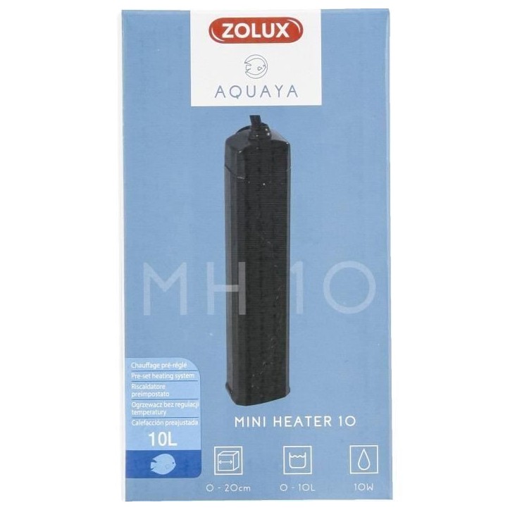Chauffage pré-réglé - Zolux - 10 W - Pour aquarium 0 a 10 L - Température 25°C - Résistant aux chocs