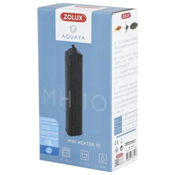 Chauffage pré-réglé - Zolux - 10 W - Pour aquarium 0 a 10 L - Température 25°C - Résistant aux chocs