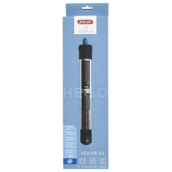 Chauffage d'aquarium - Zolux - Heater 50 - 50 W - 23 cm - Pour poissons exotiques
