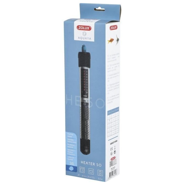 Chauffage d'aquarium - Zolux - Heater 50 - 50 W - 23 cm - Pour poissons exotiques