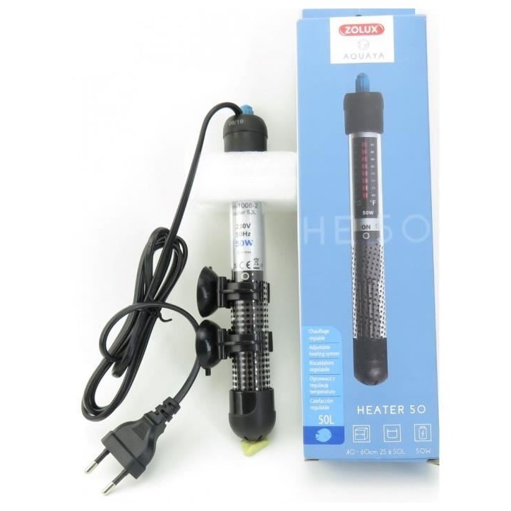 Chauffage d'aquarium - Zolux - Heater 50 - 50 W - 23 cm - Pour poissons exotiques