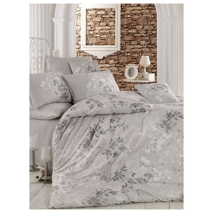 Parure de lit - 1 housse de couette 220 x 240 cm + 2 taies d'oreiller 60 x 60 cm - 100% coton renforcé - Gris Parure de lit - 1 housse de couette 220 x 240 cm + 2 taies d'oreiller 60 x 60 cm - 100% coton renforcé - Gris