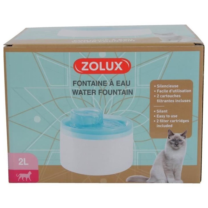 Fontaine a eau - Zolux - Pour chats et chiens - Avec cartouche filtrante - 2 litres