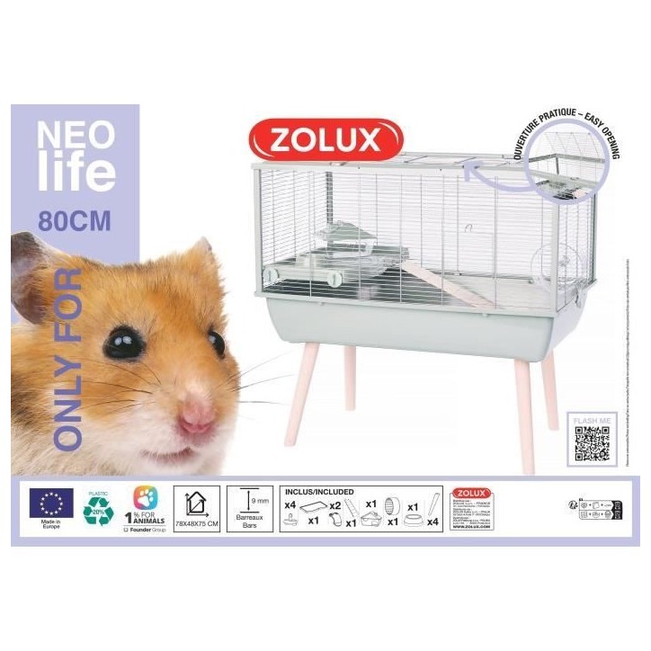 ZOLUX Cage grillagée rongeur surélevée pour pour hamster - 78 x 48 x 75 cm - Vert