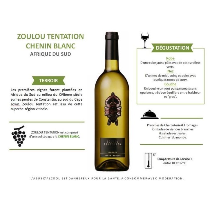Zoulou Tentation Chenin - Vin blanc d'Afrique du Sud 2022
