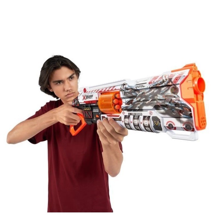 Blaster Verrouillable - ZURU - XSHOT Skins Lock Gun - Blaster avec combinaison de verrouillage et canon rotatif a 8 fléchettes