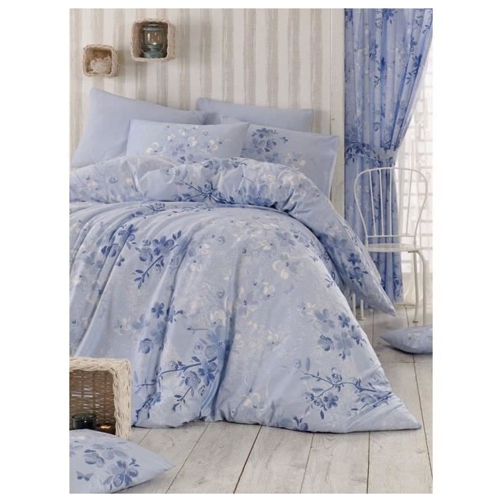 Parure de lit - 1 housse de couette 220 x 240 cm + 2 taies d'oreiller 60 x 60 cm - 100% coton renforcé - Bleu Parure de lit - 1 housse de couette 220 x 240 cm + 2 taies d'oreiller 60 x 60 cm - 100% coton renforcé - Bleu