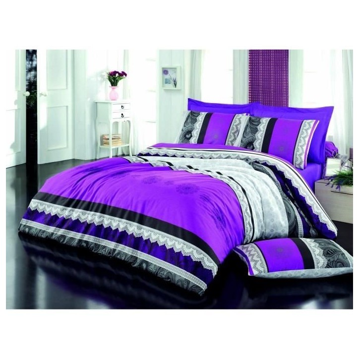 Parure de lit - 1 housse de couette 220 x 240 cm + 2 taies d'oreiller 60 x 60 cm - 100% coton renforcé - Lilas Parure de lit - 1 housse de couette 220 x 240 cm + 2 taies d'oreiller 60 x 60 cm - 100% coton renforcé - Lilas