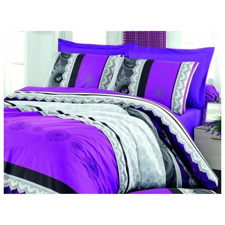 Parure de lit - 1 housse de couette 220 x 240 cm + 2 taies d'oreiller 60 x 60 cm - 100% coton renforcé - Lilas Parure de lit - 1 housse de couette 220 x 240 cm + 2 taies d'oreiller 60 x 60 cm - 100% coton renforcé - Lilas