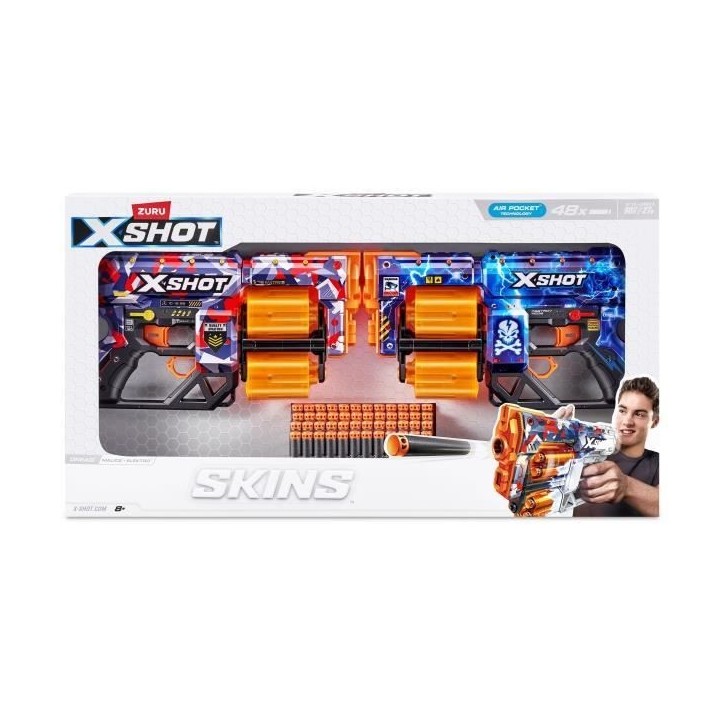 Pack Blasters - ZURU - XSHOT Skins Dread 2PK - Blasters double canon rotatif avec 48 fléchettes et tir a 27 metres