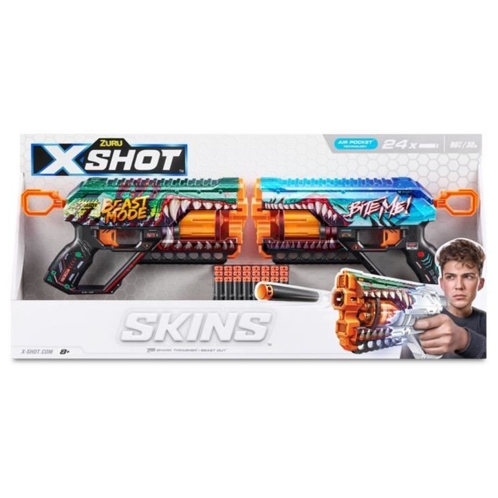 Pack Blasters - ZURU - XSHOT Skins Griefer 2PK - Blasters a canon rotatif avec tir a 27 metres et 24 fléchettes incluses