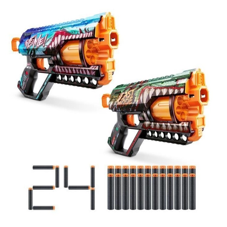 Pack Blasters - ZURU - XSHOT Skins Griefer 2PK - Blasters a canon rotatif avec tir a 27 metres et 24 fléchettes incluses