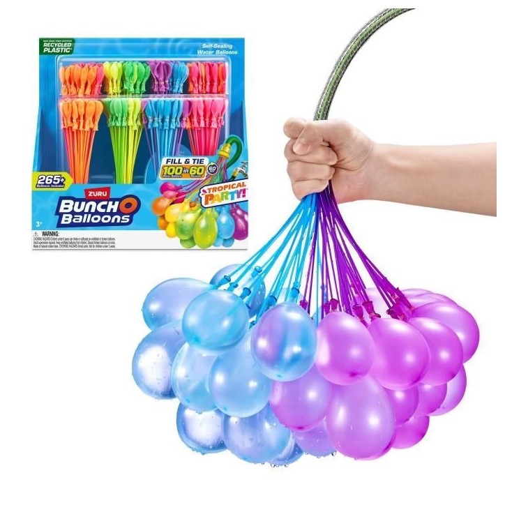 Ballons a eau - ZURU BUNCHO BALLOONS - Tropical Party - 265 ballons - Fermeture automatique - Pret en 60 sec