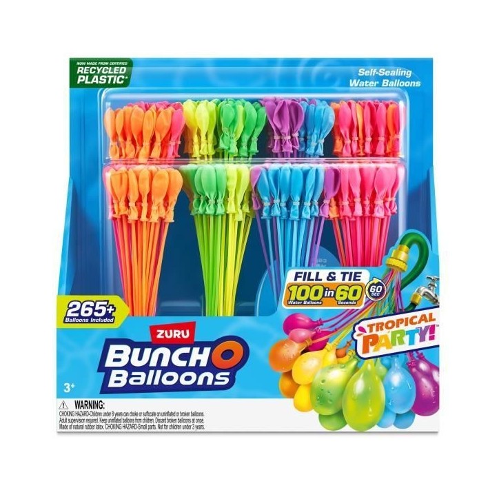 Ballons a eau - ZURU BUNCHO BALLOONS - Tropical Party - 265 ballons - Fermeture automatique - Pret en 60 sec