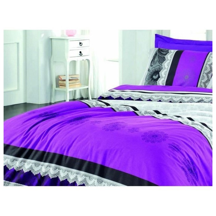 Parure de lit - 1 housse de couette 220 x 240 cm + 2 taies d'oreiller 60 x 60 cm - 100% coton renforcé - Lilas Parure de lit - 1 housse de couette 220 x 240 cm + 2 taies d'oreiller 60 x 60 cm - 100% coton renforcé - Lilas