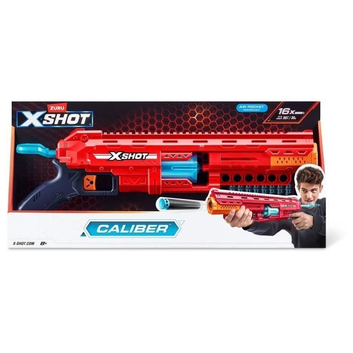 Lanceur de fléchettes - ZURU - X-SHOT Caliber - Barillet rotatif - Portée 27m - 16 fléchettes incluses