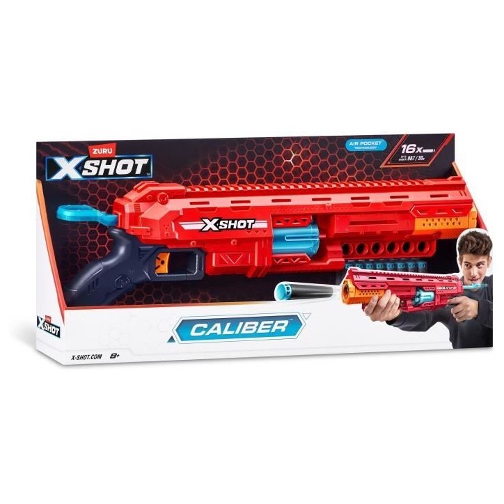 Lanceur de fléchettes - ZURU - X-SHOT Caliber - Barillet rotatif - Portée 27m - 16 fléchettes incluses