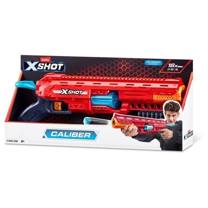 Lanceur de fléchettes - ZURU - X-SHOT Caliber - Barillet rotatif - Portée 27m - 16 fléchettes incluses