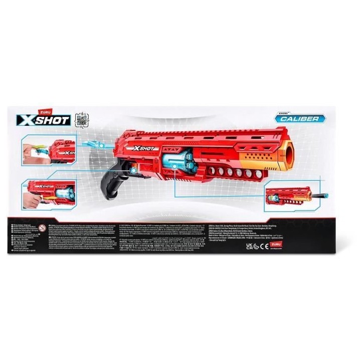 Lanceur de fléchettes - ZURU - X-SHOT Caliber - Barillet rotatif - Portée 27m - 16 fléchettes incluses