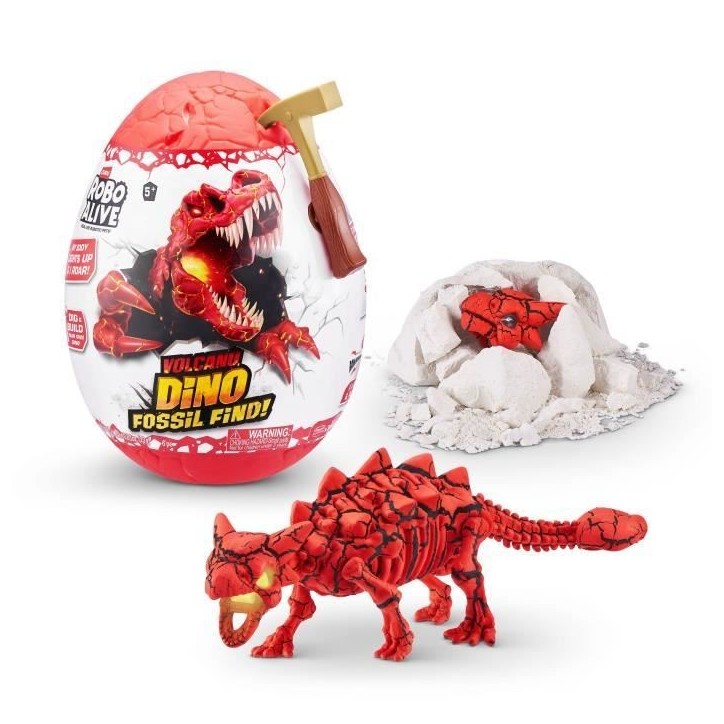 Jeu de fouille - ZURU - ROBO ALIVE Volcano Fossil Find S2 - Fossiles de dinosaures - Sons et lumieres - Roche et sable