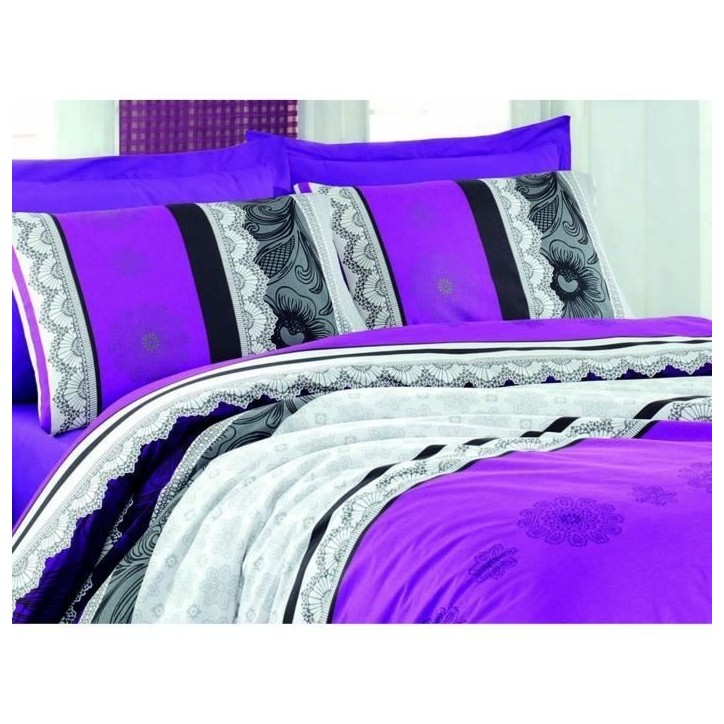 Parure de lit - 1 housse de couette 220 x 240 cm + 2 taies d'oreiller 60 x 60 cm - 100% coton renforcé - Lilas Parure de lit - 1 housse de couette 220 x 240 cm + 2 taies d'oreiller 60 x 60 cm - 100% coton renforcé - Lilas