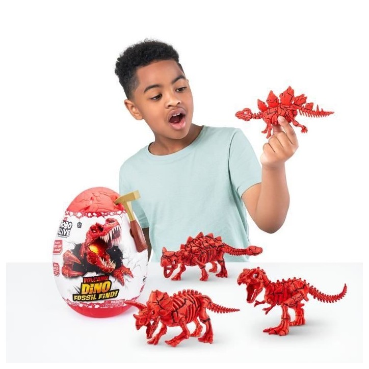 Jeu de fouille - ZURU - ROBO ALIVE Volcano Fossil Find S2 - Fossiles de dinosaures - Sons et lumieres - Roche et sable