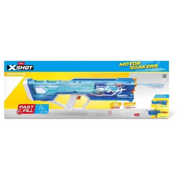 Pistolet a eau motorisé - ZURU - X-SHOT Mega Pulse - Remplissage rapide - Batterie rechargeable - Portée 9 m - Réservoir 1,1 Pistolet a eau motorisé - ZURU - X-SHOT Mega Pulse - Remplissage rapide - Batterie rechargeable - Portée 9 m - Réservoir 1,1