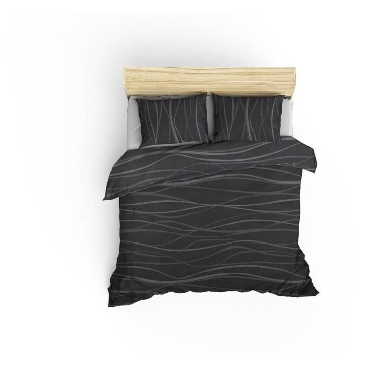 Parure de lit - 1 housse de couette 220 x 240 cm + 2 taies d'oreiller 60 x 60 cm - 65% coton, 35% polyester - Gris
