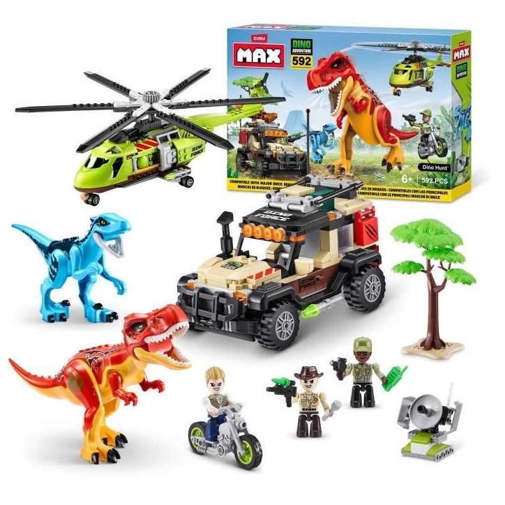 Set de Construction - ZURU - Dino Adventure Dino Hunt (592 pieces) - Aventure préhistorique avec dinosaures et véhicules Set de Construction - ZURU - Dino Adventure Dino Hunt (592 pieces) - Aventure préhistorique avec dinosaures et véhicules