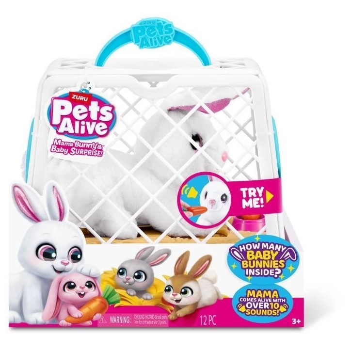 Jeu interactif - ZURU - PETS ALIVE Mama Bunny & Baby - Lapin sonore - 10 sons - Bébés surprises