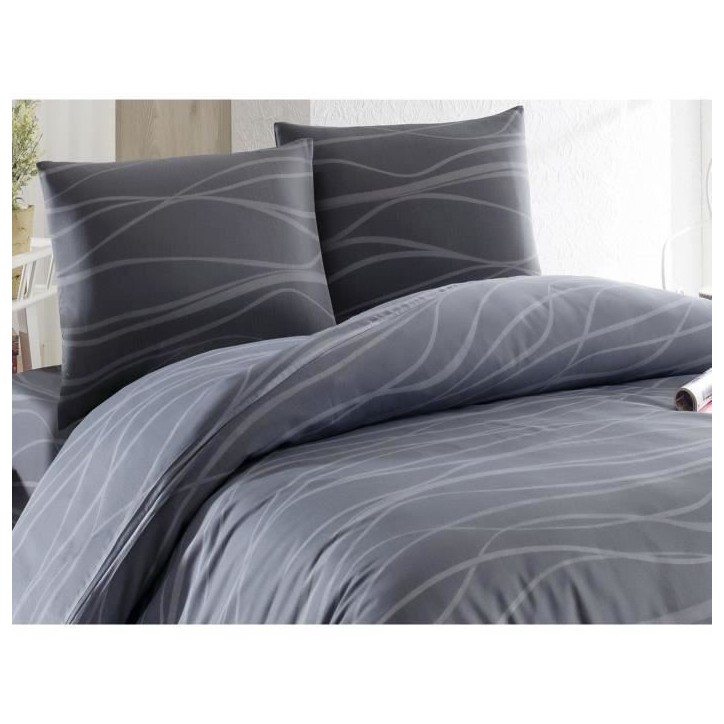 Parure de lit - 1 housse de couette 220 x 240 cm + 2 taies d'oreiller 60 x 60 cm - 65% coton, 35% polyester - Gris