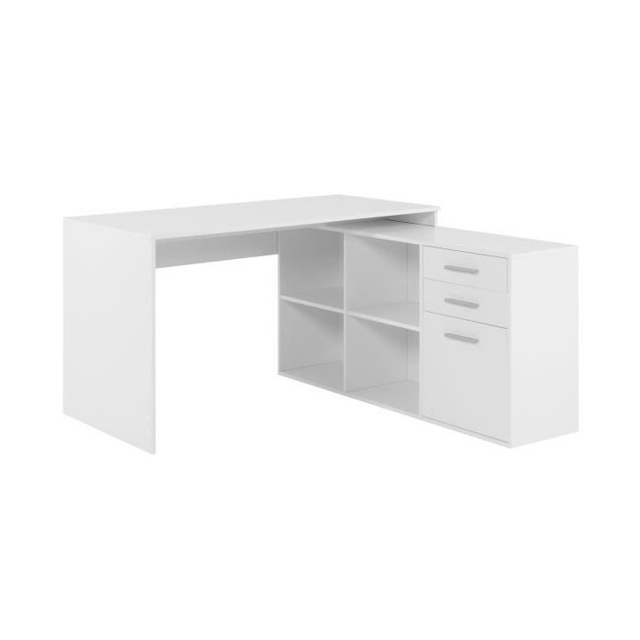 Bureau d'angle LONDON - Panneaux de particules - Décor blanc - 136 x 75 x 139 cm