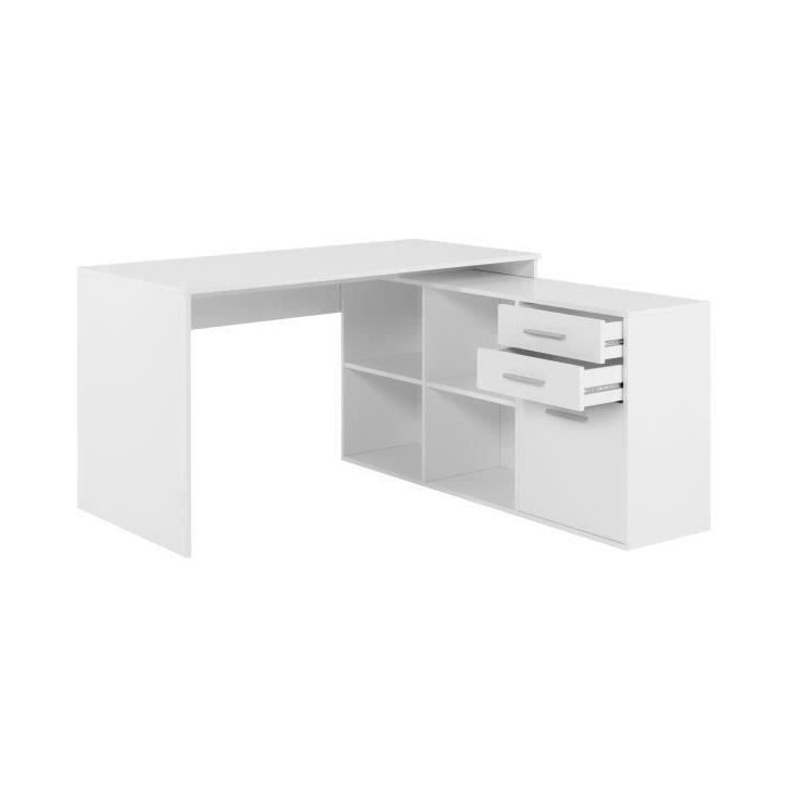 Bureau d'angle LONDON - Panneaux de particules - Décor blanc - 136 x 75 x 139 cm