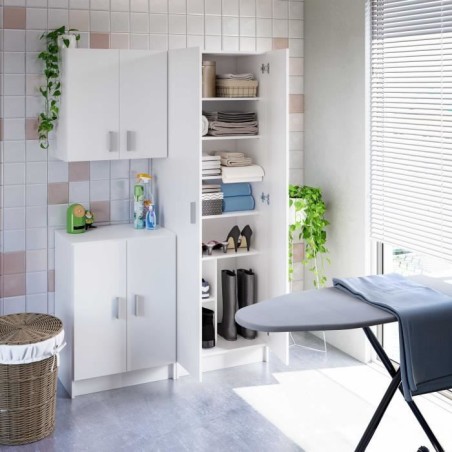 Armoire rangement chaussure - meuble d'entrée - 2 portes avec étageres- L 59 x P37 x H 180 cm - Basic