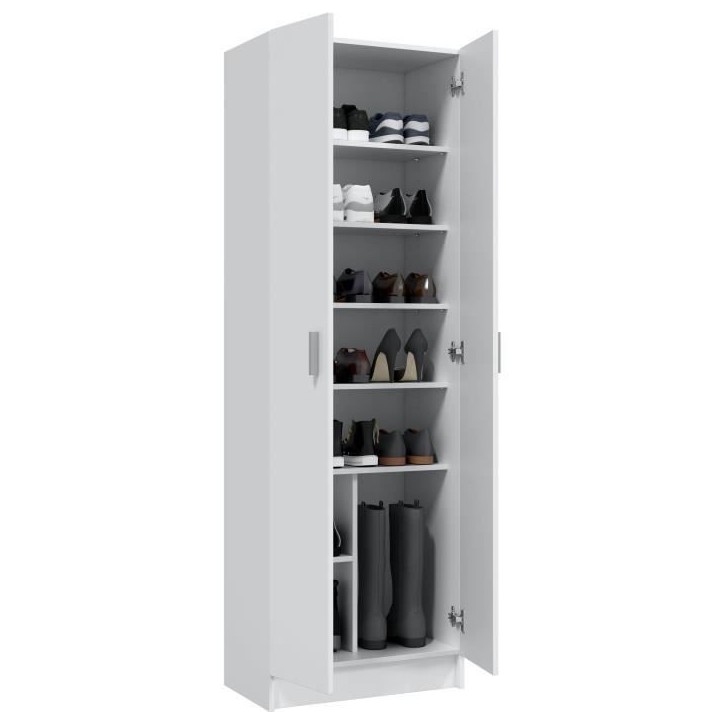 Armoire rangement chaussure - meuble d'entrée - 2 portes avec étageres- L 59 x P37 x H 180 cm - Basic Armoire rangement chaussure - meuble d'entrée - 2 portes avec étageres- L 59 x P37 x H 180 cm - Basic