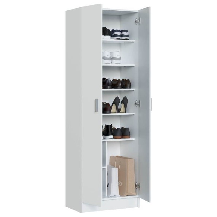 Armoire rangement chaussure - meuble d'entrée - 2 portes avec étageres- L 59 x P37 x H 180 cm - Basic Armoire rangement chaussure - meuble d'entrée - 2 portes avec étageres- L 59 x P37 x H 180 cm - Basic