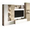 ESSENCIAL Meuble TV avec LED classique blanc brillant et décor chene