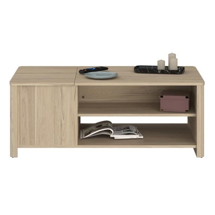 Table basse BETTY rectangulaire - En panneau de particules revetu papier - Décor chene - Classique - L110 x H42 x P60 cm