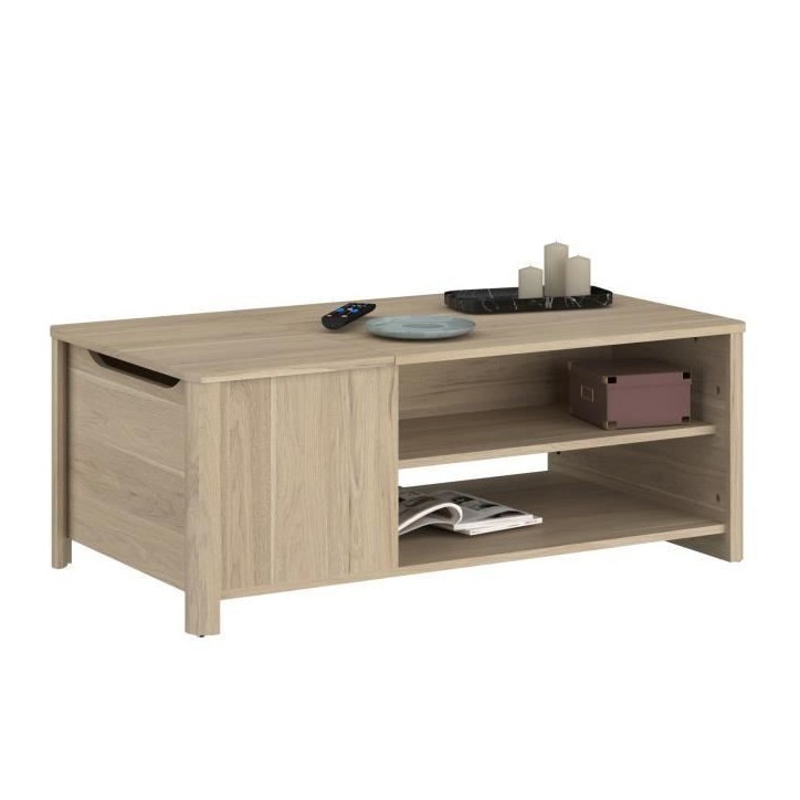 Table basse BETTY rectangulaire - En panneau de particules revetu papier - Décor chene - Classique - L110 x H42 x P60 cm