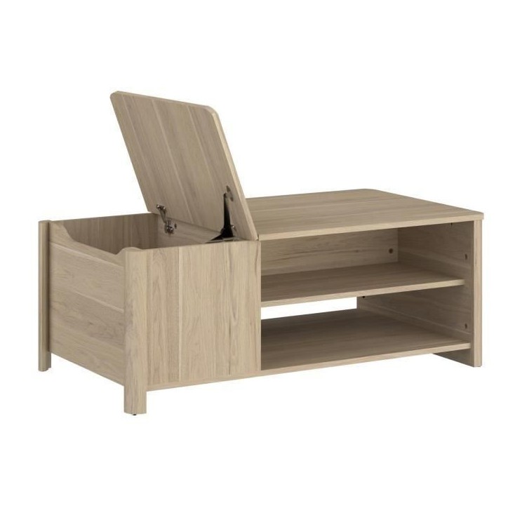Table basse BETTY rectangulaire - En panneau de particules revetu papier - Décor chene - Classique - L110 x H42 x P60 cm
