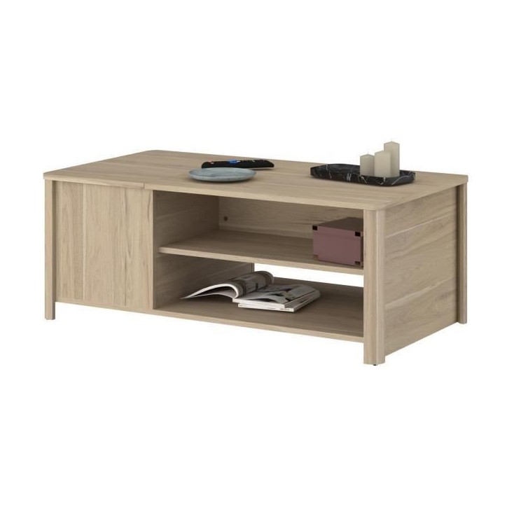 Table basse BETTY rectangulaire - En panneau de particules revetu papier - Décor chene - Classique - L110 x H42 x P60 cm