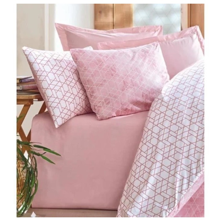 Parure de lit - 1 housse de couette 220 x 240 cm + 2 taies d'oreiller 60 x 60 cm - 100% coton renforcé - Rose