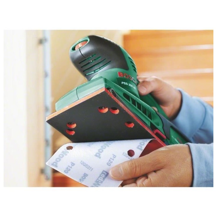 Ponceuse vibrante filaire Bosch - PSS 250 AE (250W, coffret de rangement, disques abrasifs P80, P120, P180)