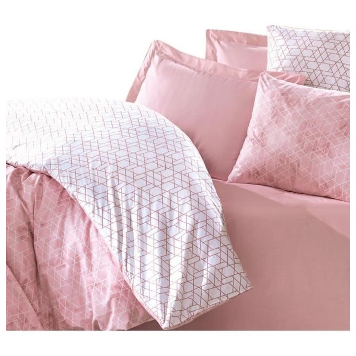 Parure de lit - 1 housse de couette 220 x 240 cm + 2 taies d'oreiller 60 x 60 cm - 100% coton renforcé - Rose
