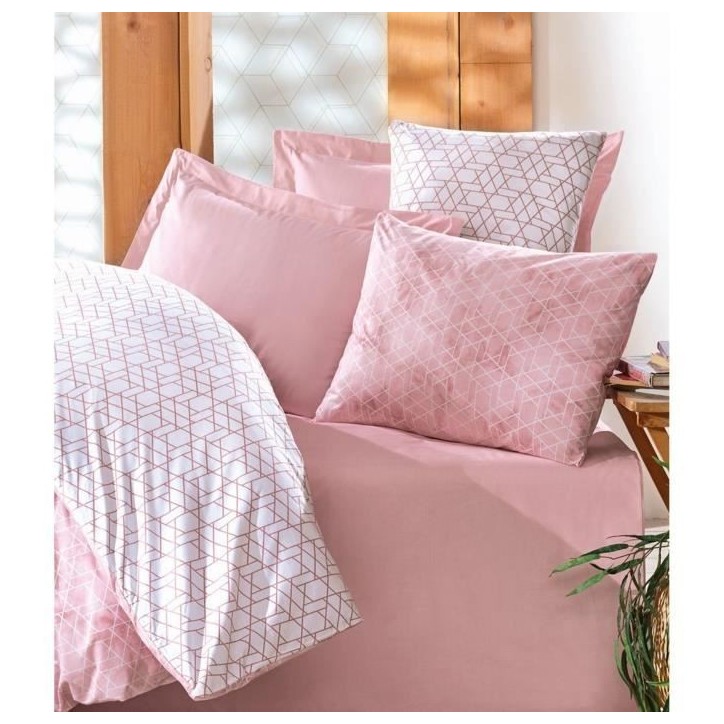 Parure de lit - 1 housse de couette 220 x 240 cm + 2 taies d'oreiller 60 x 60 cm - 100% coton renforcé - Rose