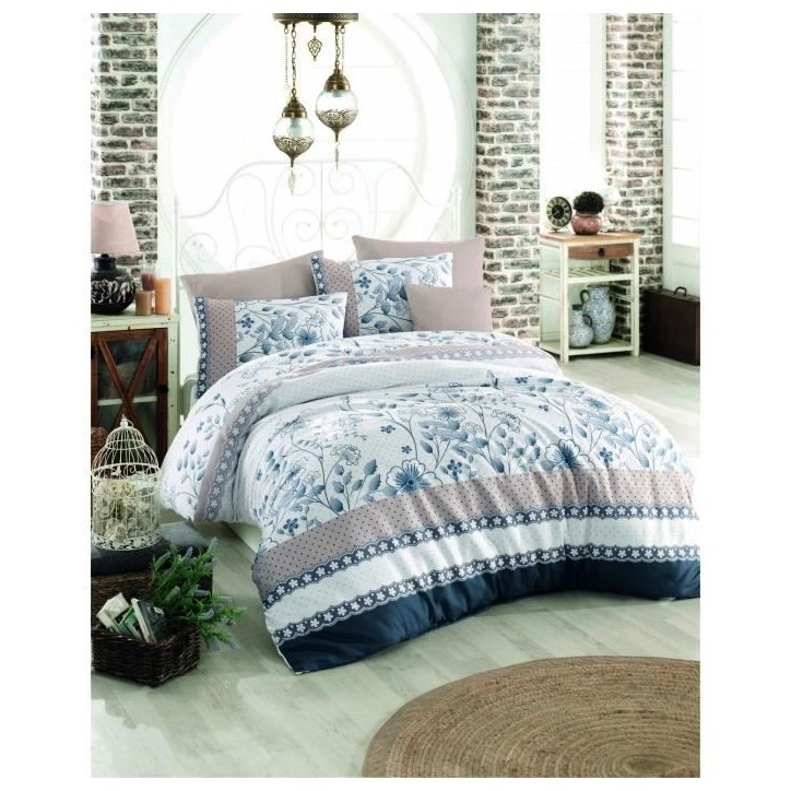 Parure de lit - 1 housse de couette 220 x 240 cm + 2 taies d'oreiller 60 x 60 cm - 100% coton renforcé - Bleu Parure de lit - 1 housse de couette 220 x 240 cm + 2 taies d'oreiller 60 x 60 cm - 100% coton renforcé - Bleu