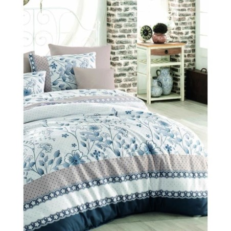 Parure de lit - 1 housse de couette 220 x 240 cm + 2 taies d'oreiller 60 x 60 cm - 100% coton renforcé - Bleu