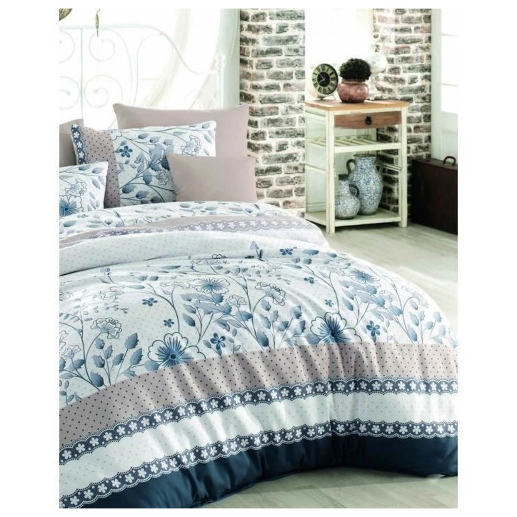 Parure de lit - 1 housse de couette 220 x 240 cm + 2 taies d'oreiller 60 x 60 cm - 100% coton renforcé - Bleu Parure de lit - 1 housse de couette 220 x 240 cm + 2 taies d'oreiller 60 x 60 cm - 100% coton renforcé - Bleu